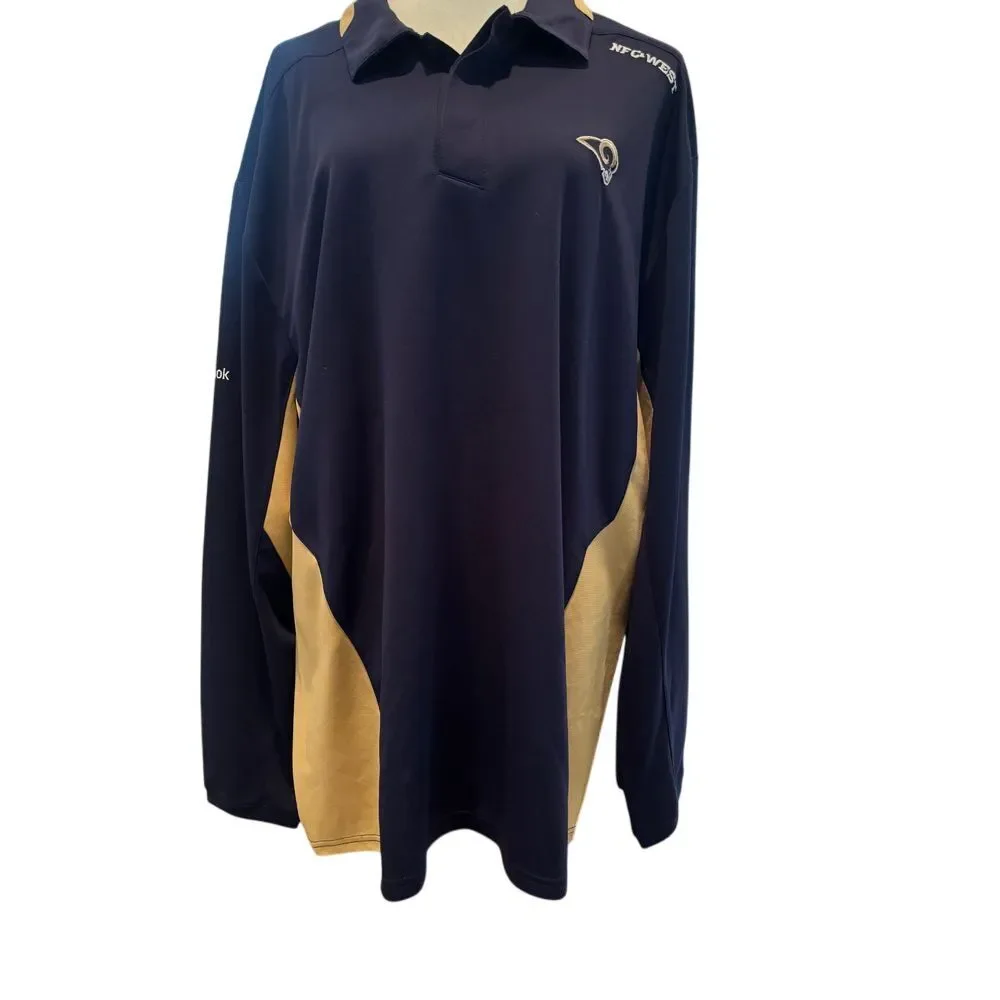 Reebok NFL/NFC West LA Rams Embroidered Navy Gold Quarter Zip Pullover Jacket XL